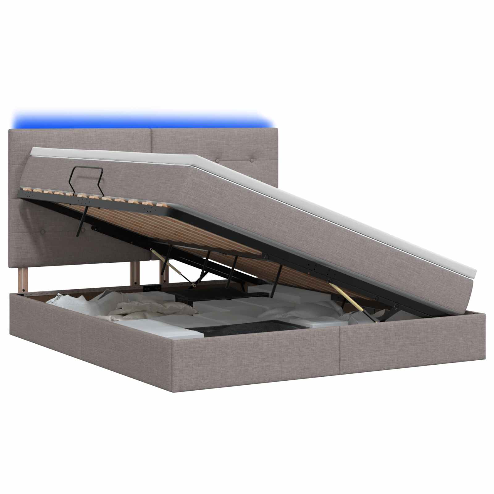 LED Κρεβάτι αποθήκευσης με στρώμα Taupe 140 x 190 cm Ύφασμα
