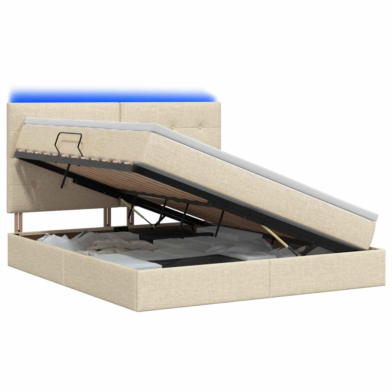 LED Κρεβάτι αποθήκευσης με στρώμα Κρεμ 140 x 200 cm Ύφασμα