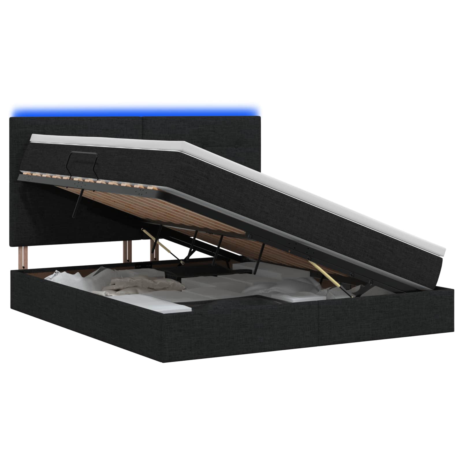 LED Κρεβάτι αποθήκευσης με στρώμα Μαύρο 160 x 200 cm Ύφασμα