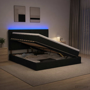 LED Κρεβάτι αποθήκευσης με στρώμα Μαύρο 140 x 200 cm Ύφασμα