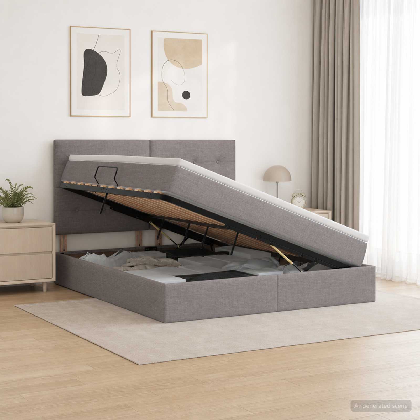 Κρεβάτι με αποθηκευτικό χώρο και στρώμα Taupe 140 x 190 cm - Pakobazaar