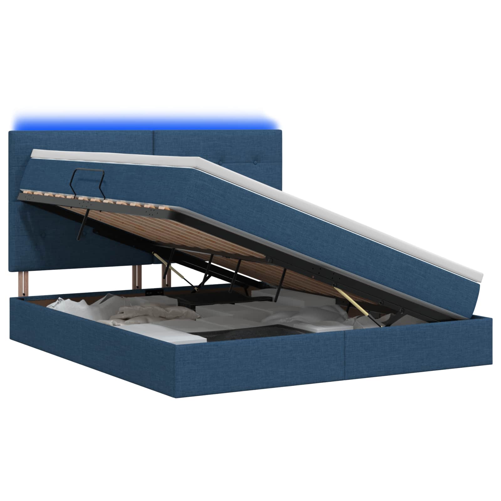 LED Κρεβάτι αποθήκευσης με στρώμα Μπλε 180 x 200 cm Ύφασμα