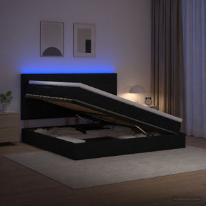 LED Κρεβάτι αποθήκευσης με στρώμα Μαύρο 200 x 200 cm Ύφασμα - Pakobazaar