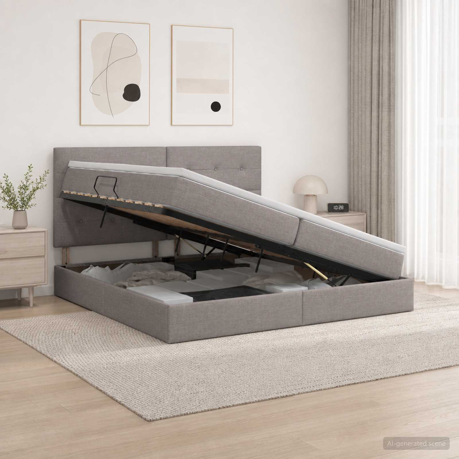 Κρεβάτι με αποθηκευτικό χώρο και στρώμα Taupe 200 x 200 cm - Pakobazaar
