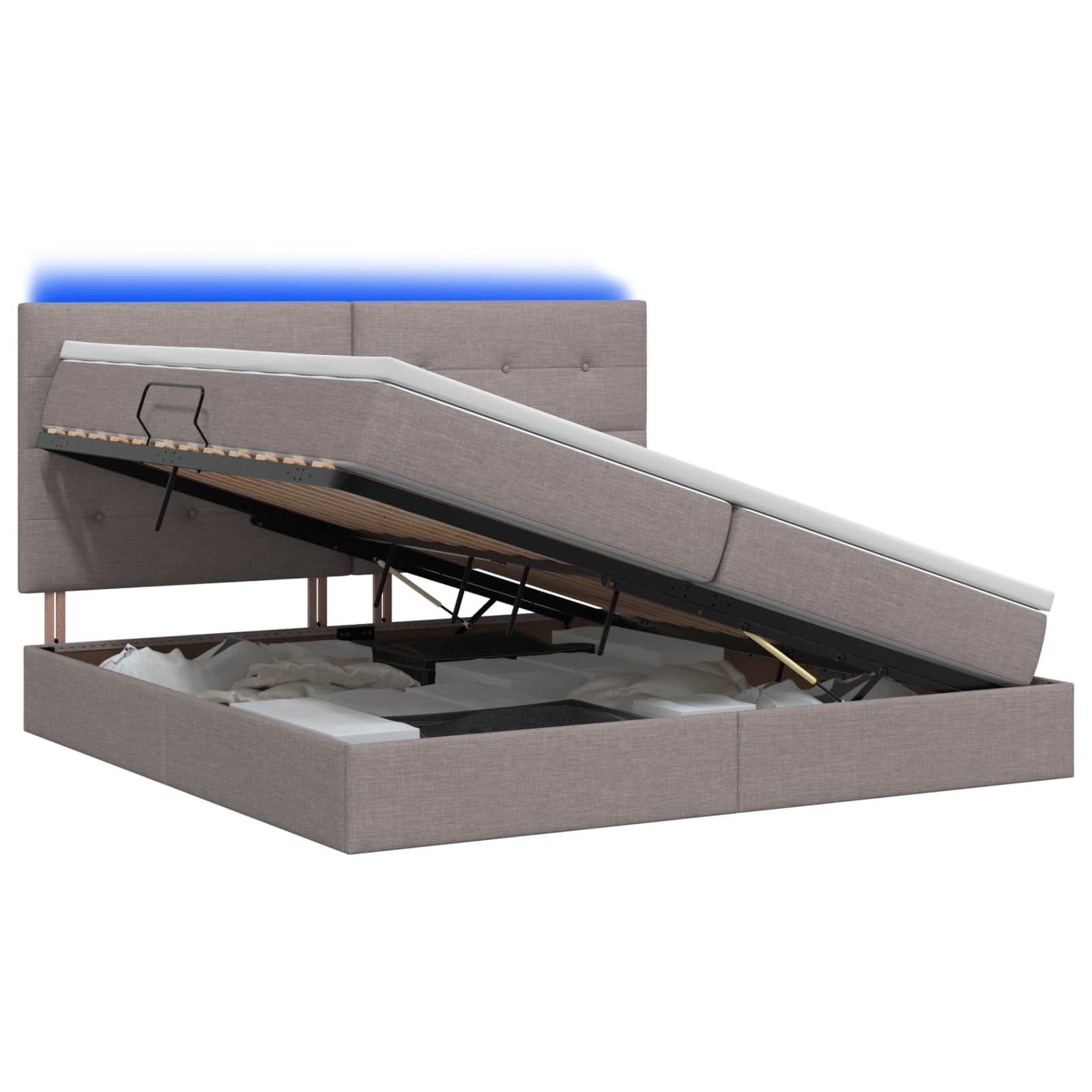 LED Κρεβάτι αποθήκευσης με στρώμα Taupe 200 x 200 cm Ύφασμα