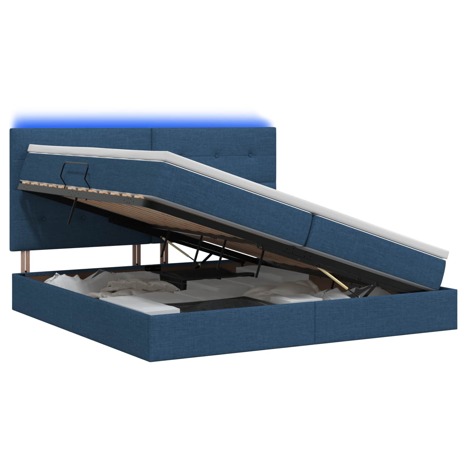 LED Κρεβάτι αποθήκευσης με στρώμα Μπλε 200 x 200 cm Ύφασμα - Pakobazaar
