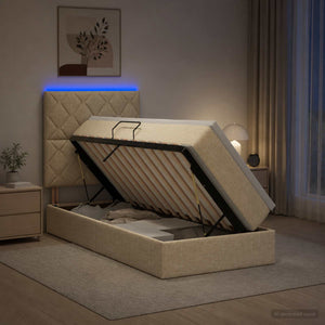 LED Κρεβάτι αποθήκευσης με στρώμα Κρεμ 90 x 200 cm Ύφασμα - Pakobazaar