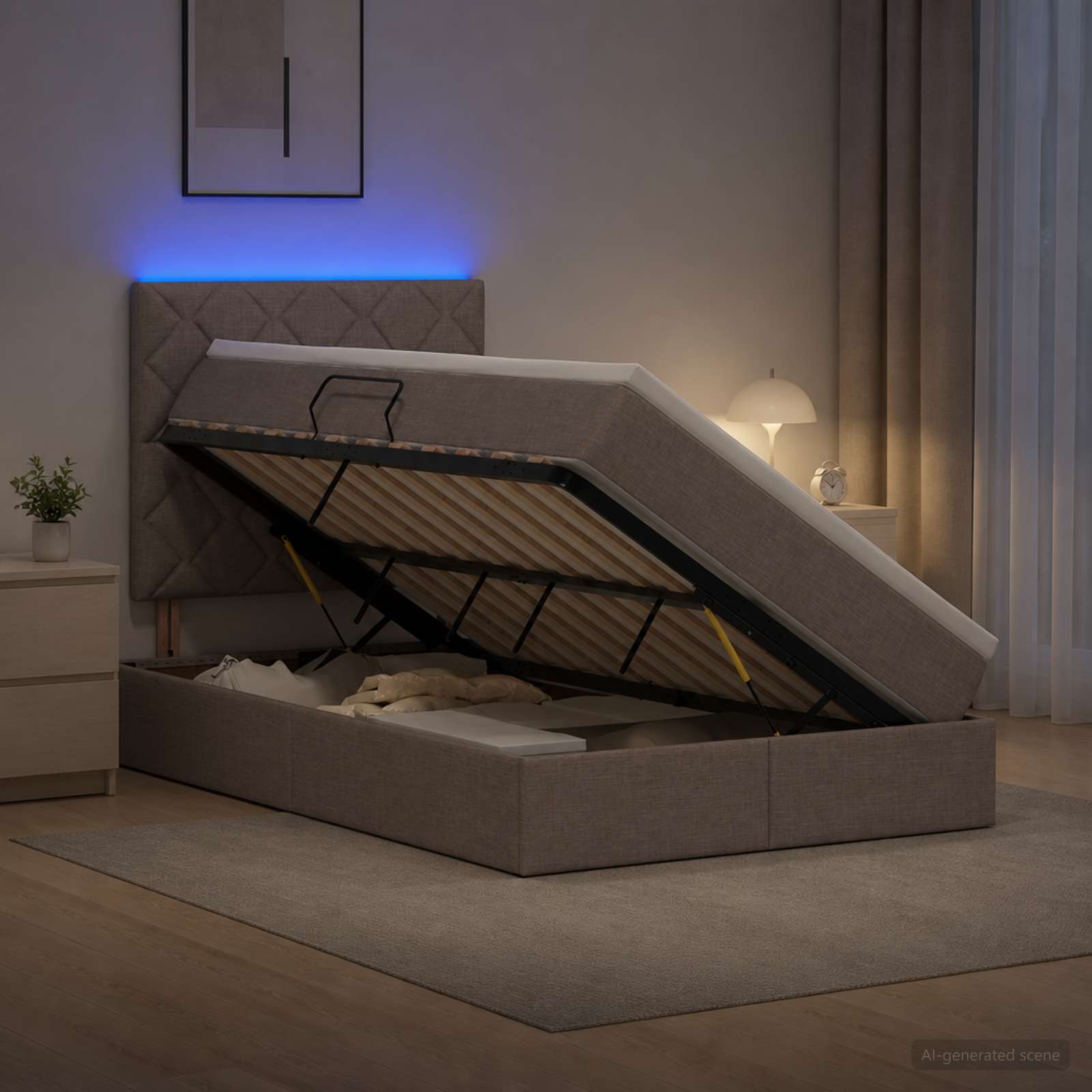 LED Κρεβάτι αποθήκευσης με στρώμα Taupe 120 x 190 cm Ύφασμα