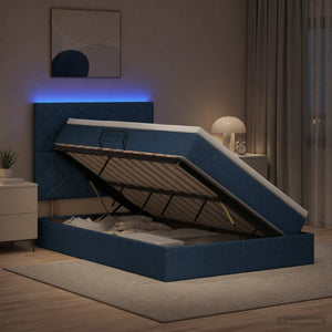 LED Κρεβάτι αποθήκευσης με στρώμα Μπλε 120 x 190 cm Ύφασμα - Pakobazaar