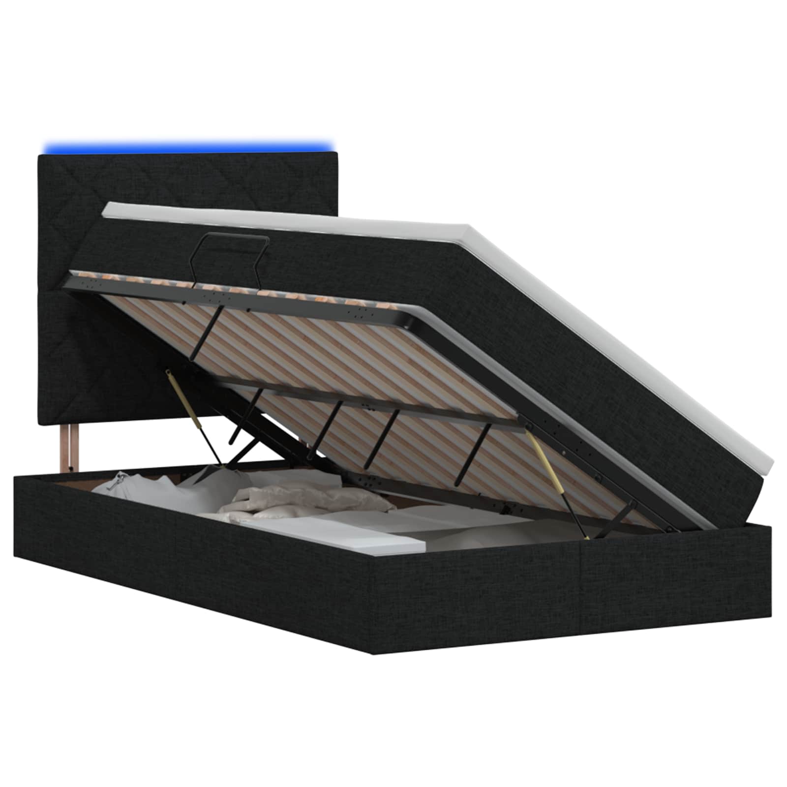 LED Κρεβάτι αποθήκευσης με στρώμα Μαύρο 120 x 200 cm Ύφασμα