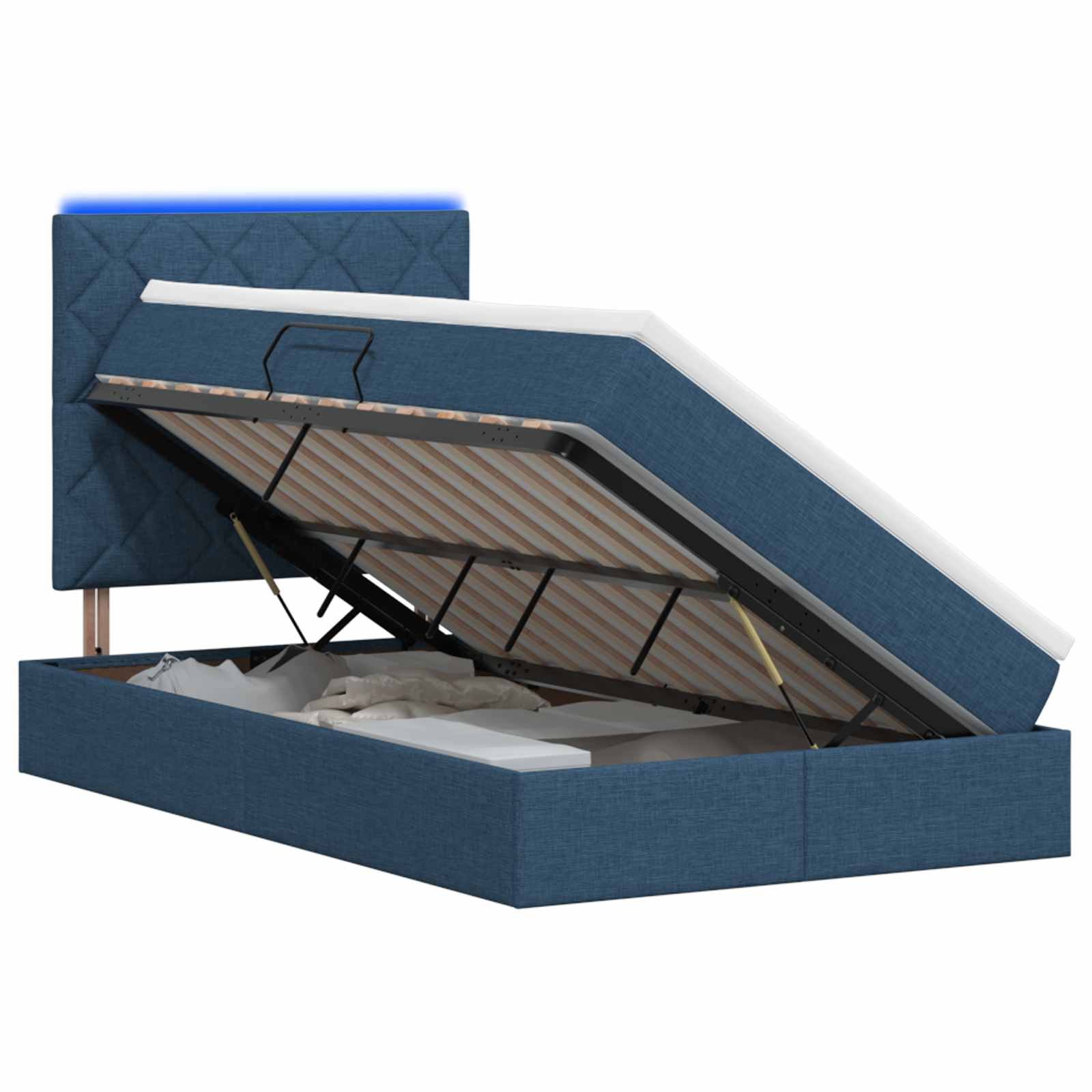 LED Κρεβάτι αποθήκευσης με στρώμα Μπλε 120 x 200 cm Ύφασμα