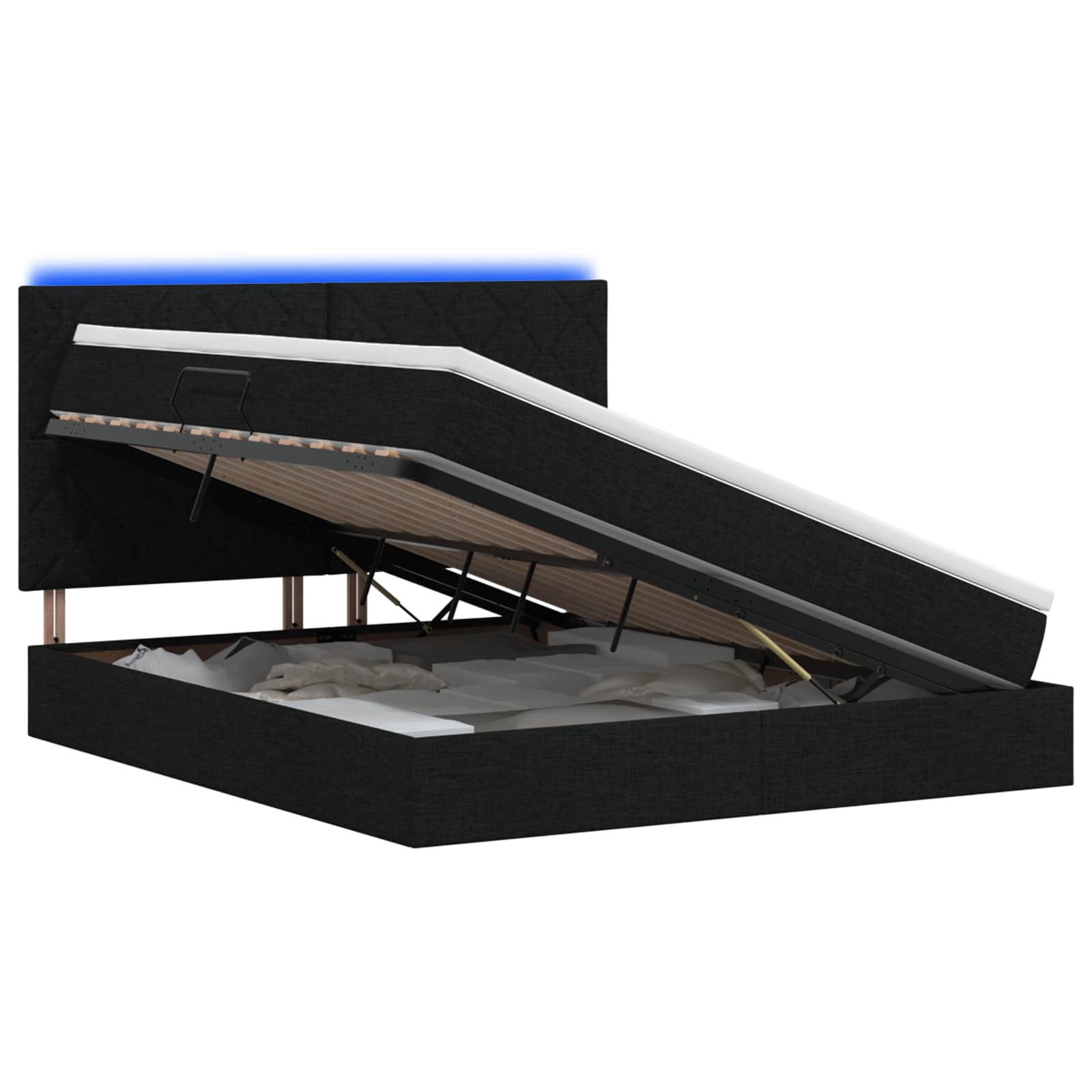 LED Κρεβάτι αποθήκευσης με στρώμα Μαύρο 140 x 190 cm Ύφασμα