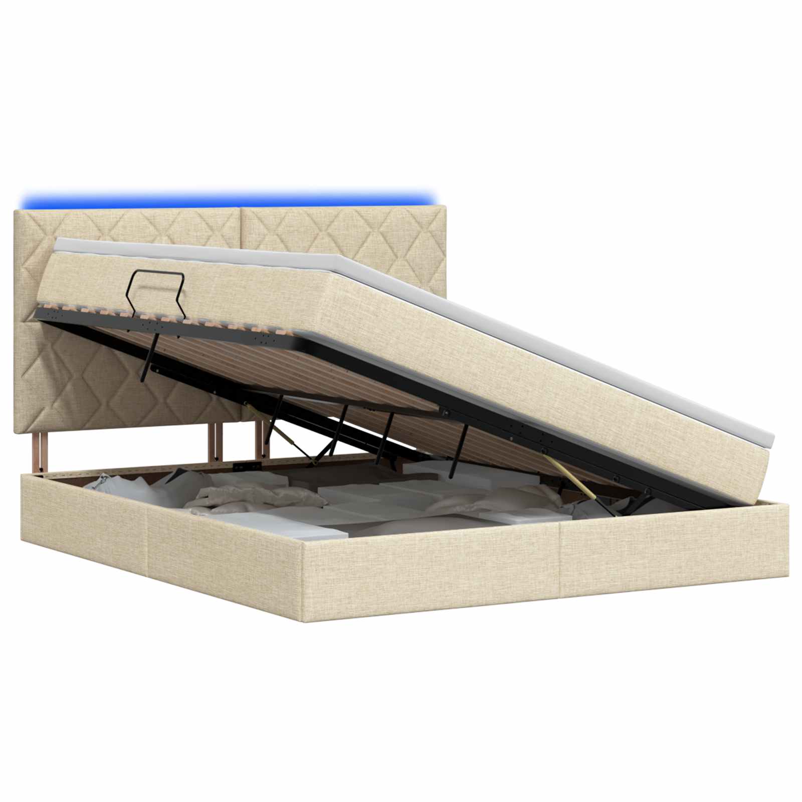 LED Κρεβάτι αποθήκευσης με στρώμα Κρεμ 160 x 200 cm Ύφασμα - Pakobazaar