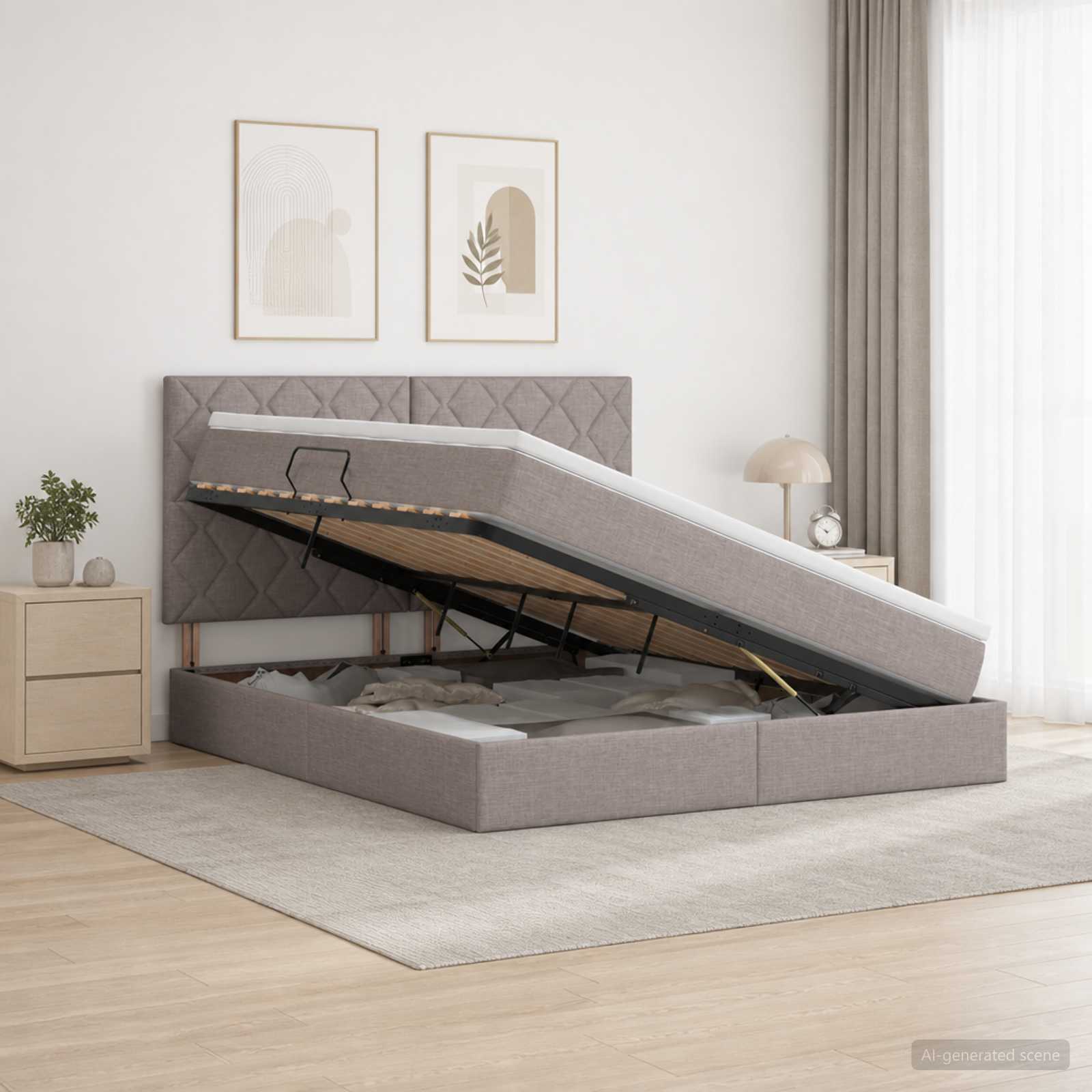 Κρεβάτι με αποθηκευτικό χώρο και στρώμα Taupe 160 x 200 cm