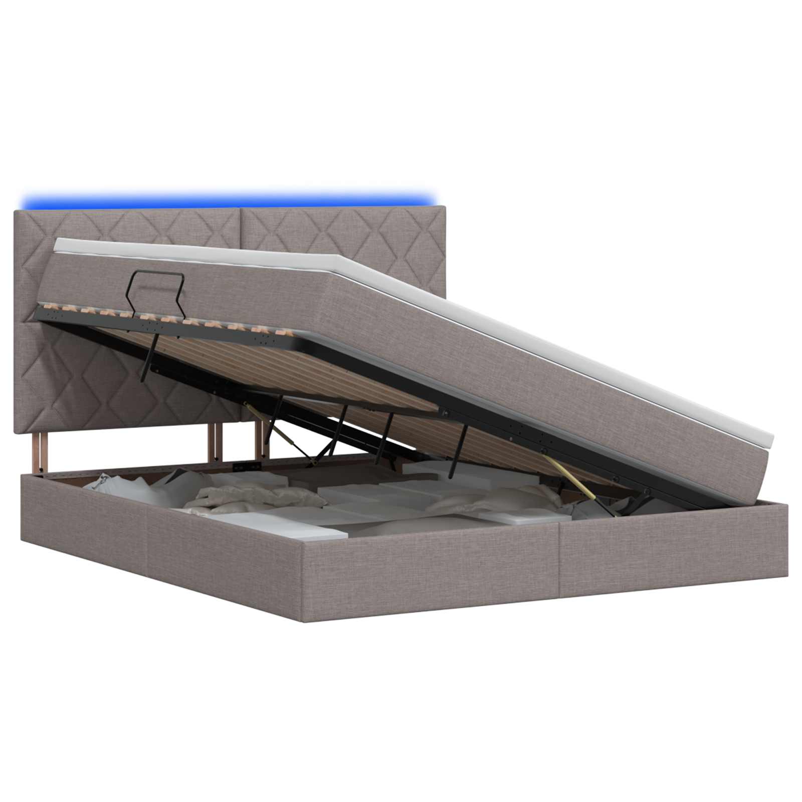 LED Κρεβάτι αποθήκευσης με στρώμα Taupe 180 x 200 cm Ύφασμα