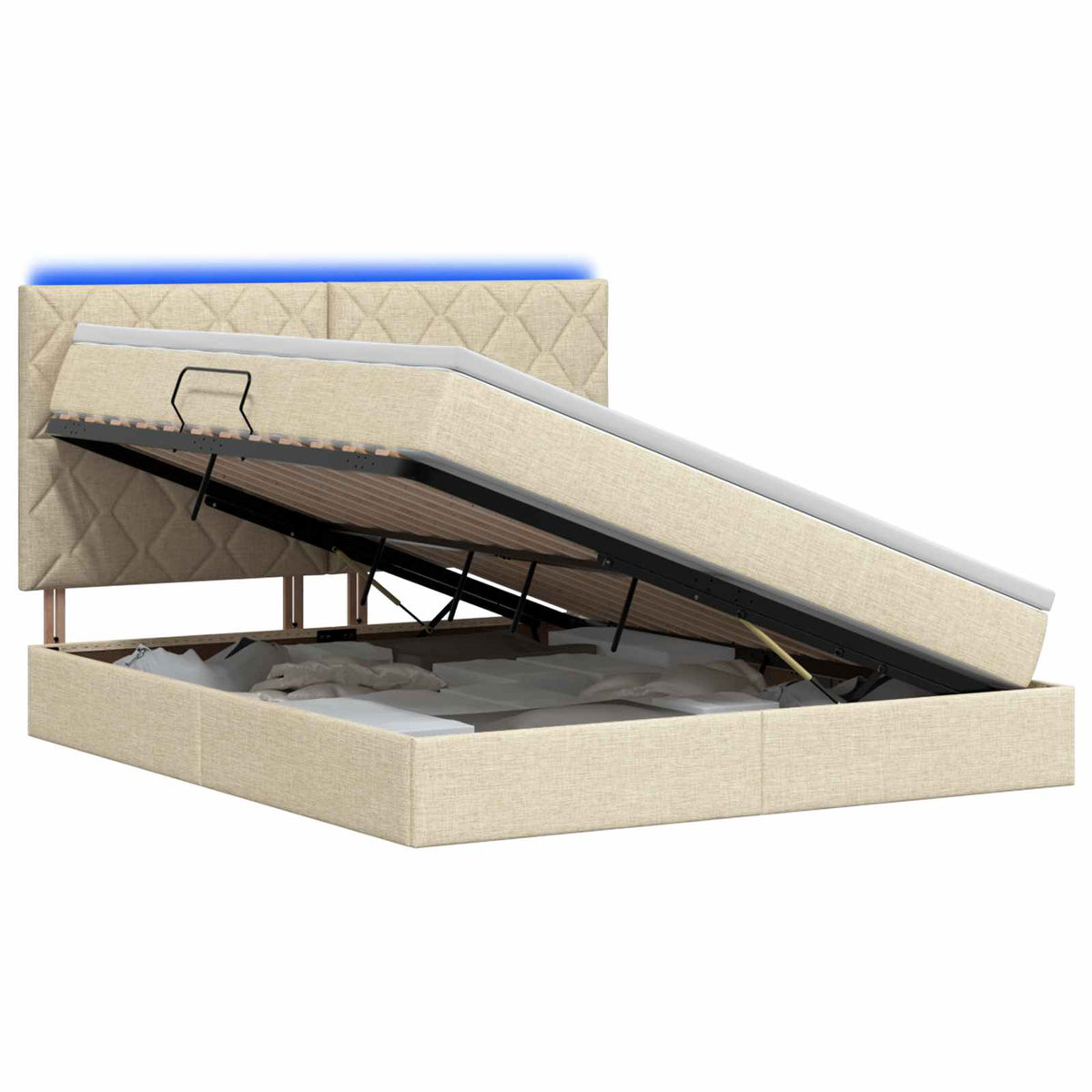 LED Κρεβάτι αποθήκευσης με στρώμα Κρεμ 180 x 200 cm Ύφασμα - Pakobazaar
