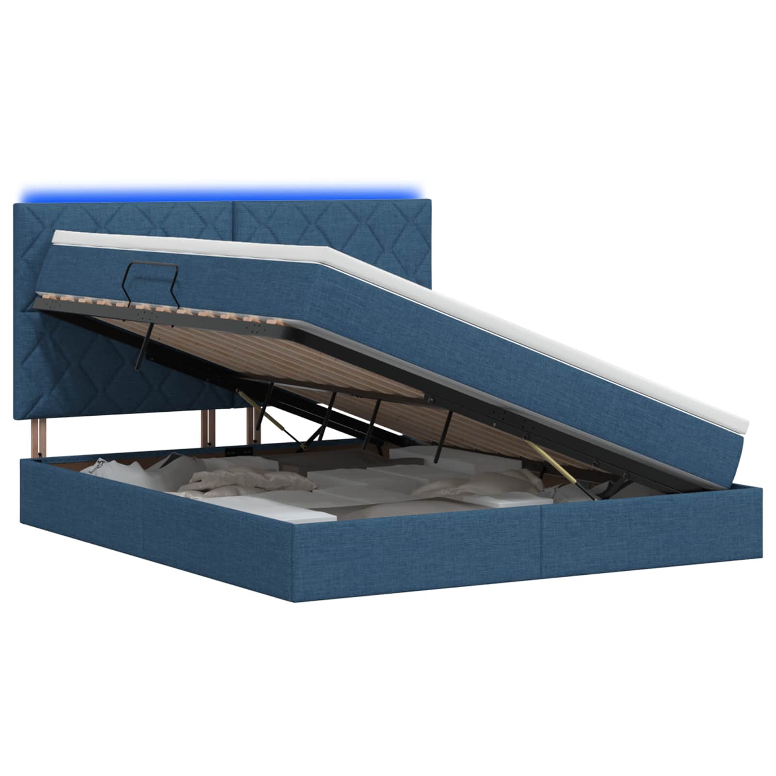 LED Κρεβάτι αποθήκευσης με στρώμα Μπλε 180 x 200 cm Ύφασμα