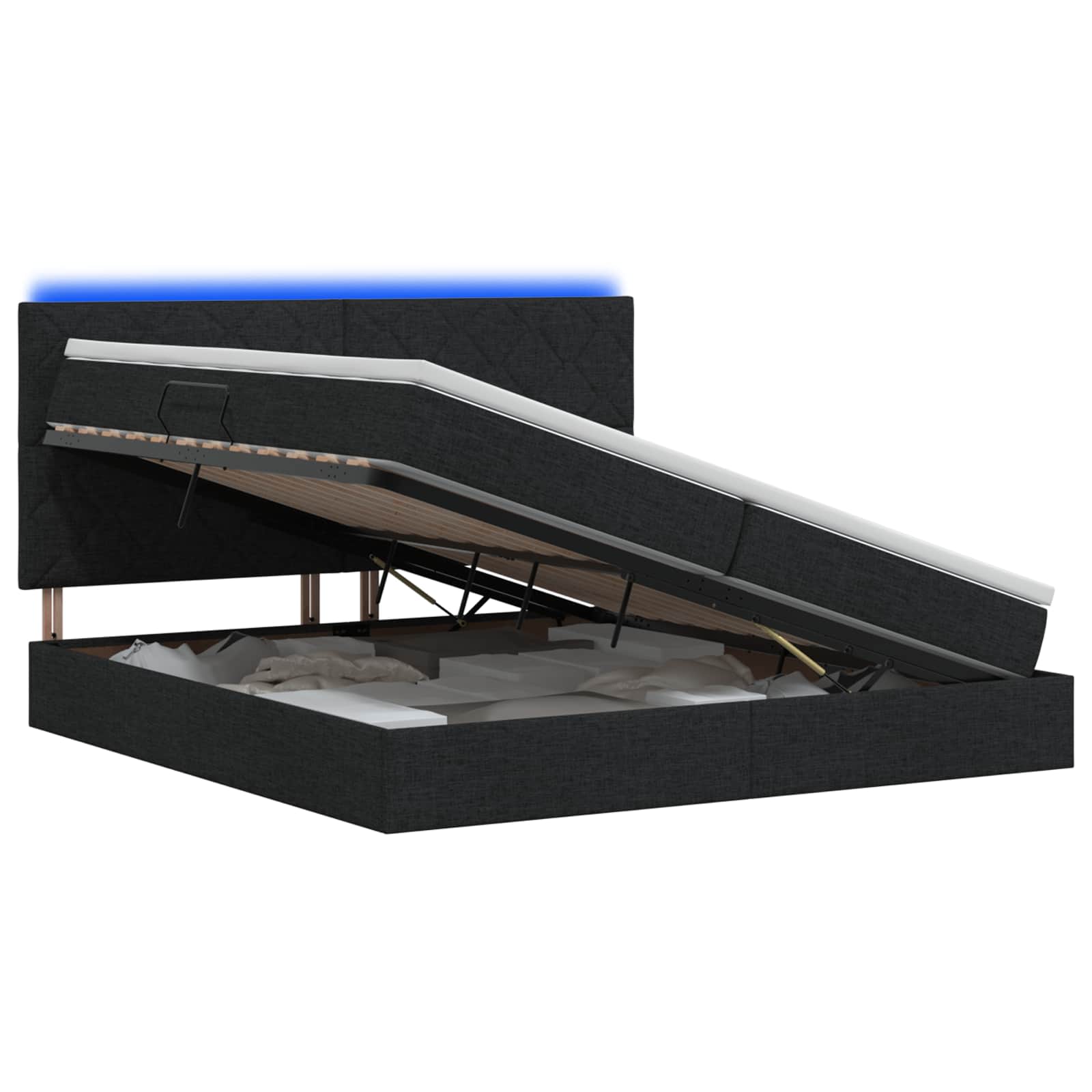 LED Κρεβάτι αποθήκευσης με στρώμα Μαύρο 200 x 200 cm Ύφασμα