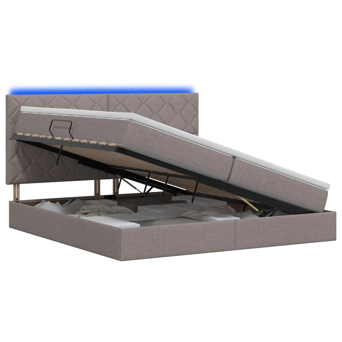 LED Κρεβάτι αποθήκευσης με στρώμα Taupe 200 x 200 cm Ύφασμα - Pakobazaar