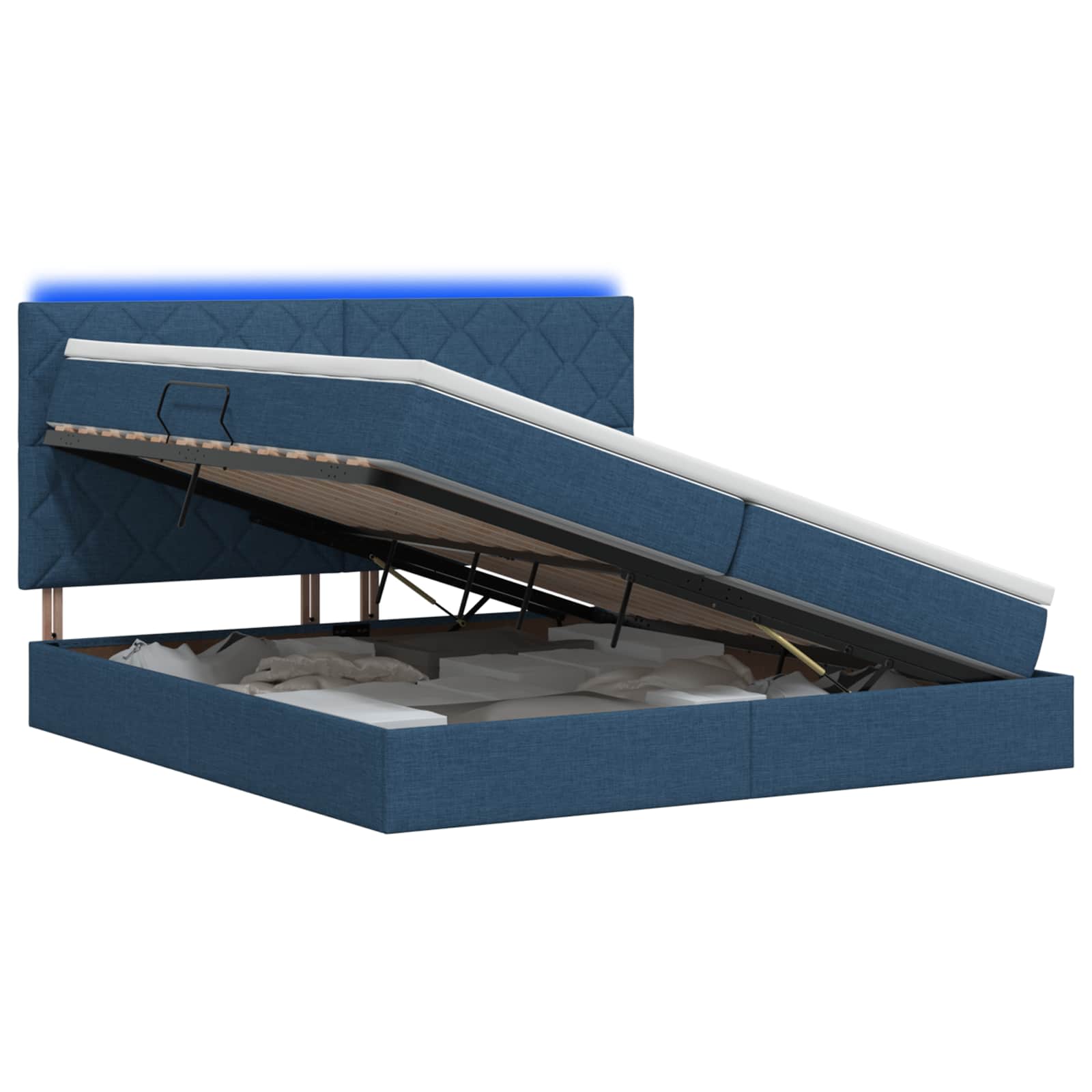 LED Κρεβάτι αποθήκευσης με στρώμα Μπλε 200 x 200 cm Ύφασμα