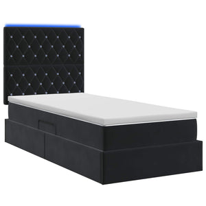 LED Κρεβάτι αποθήκευσης με στρώμα Μαύρο 90 x 190 cm Βελούδο