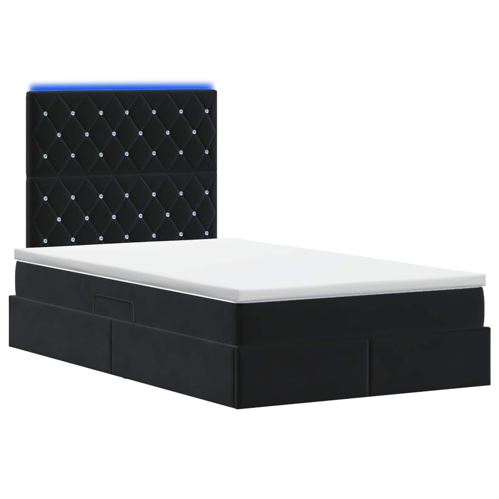 LED Κρεβάτι αποθήκευσης με στρώμα Μαύρο 120 x 190 cm Βελούδο - Pakobazaar