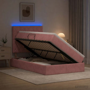 LED Κρεβάτι αποθήκευσης με στρώμα Ροζ 120 x 200 cm Βελούδο - Pakobazaar