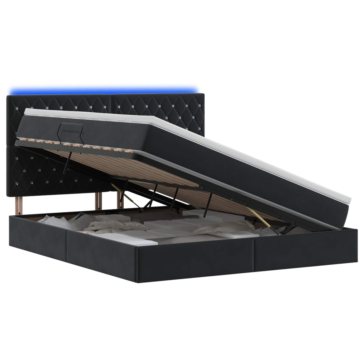 LED Κρεβάτι αποθήκευσης με στρώμα Μαύρο 160 x 200 cm Βελούδο - Pakobazaar