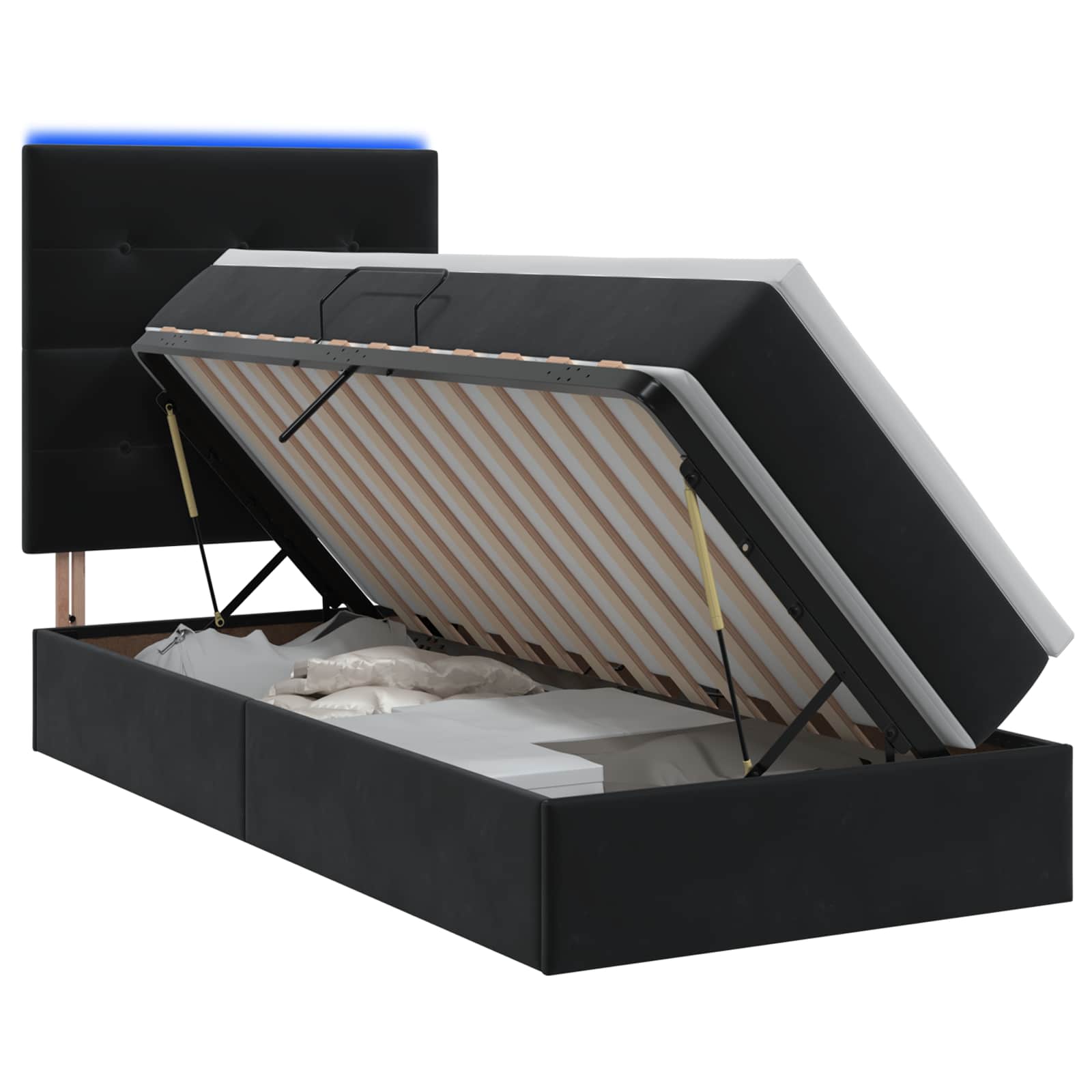 LED Κρεβάτι αποθήκευσης με στρώμα Μαύρο 90 x 190 cm Βελούδο