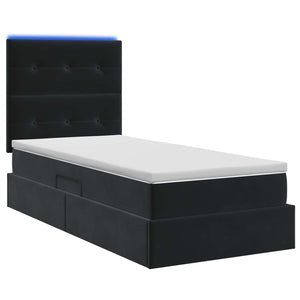 LED Κρεβάτι αποθήκευσης με στρώμα Μαύρο 90 x 190 cm Βελούδο