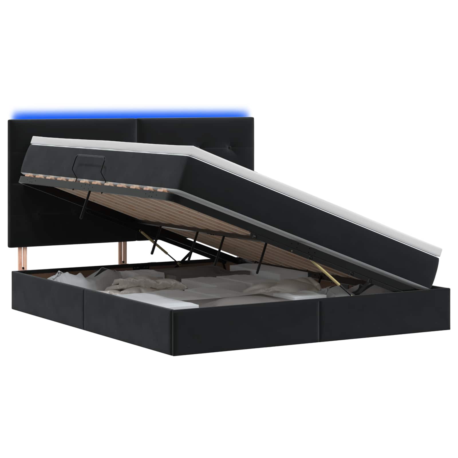 LED Κρεβάτι αποθήκευσης με στρώμα Μαύρο 140 x 190 cm Βελούδο - Pakobazaar