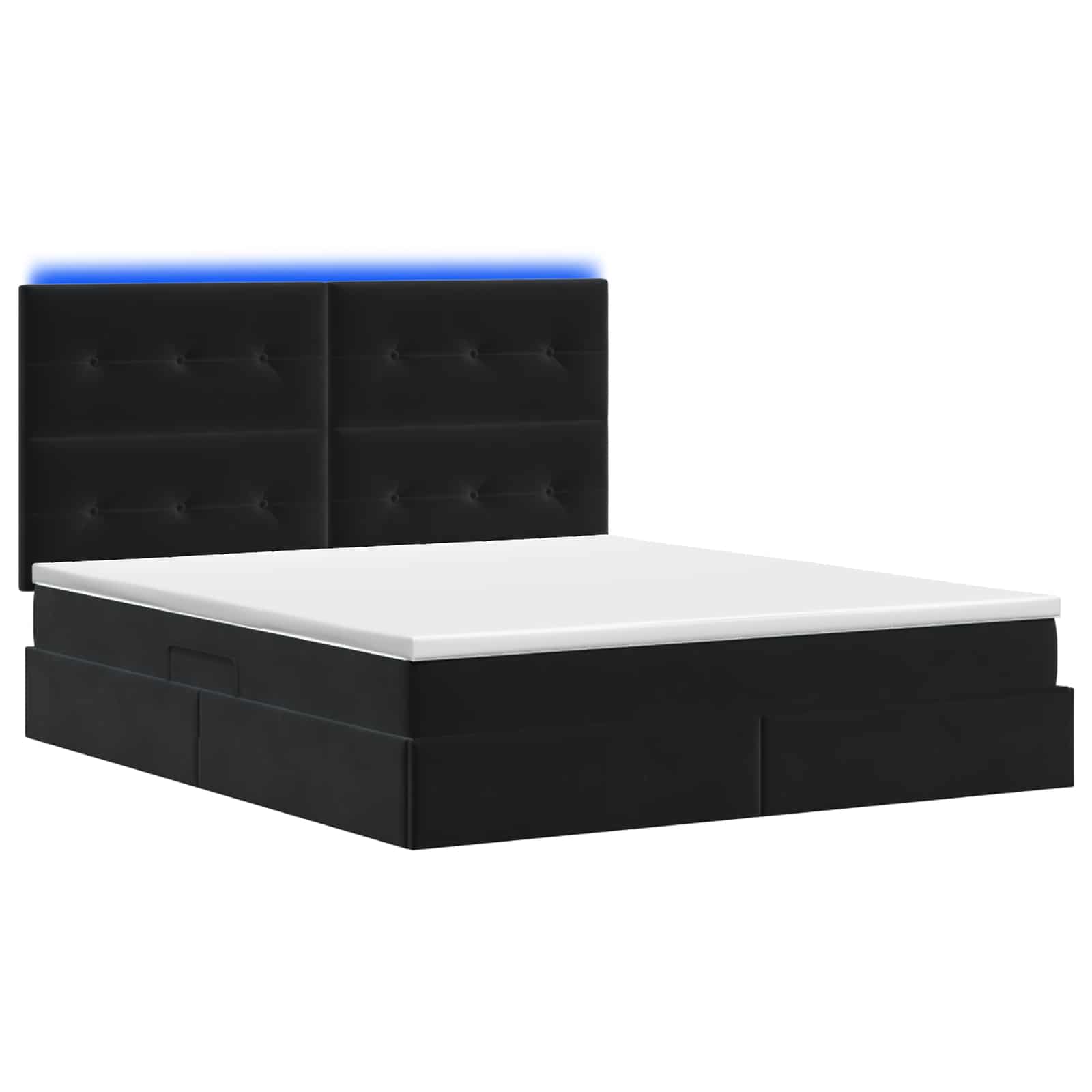 LED Κρεβάτι αποθήκευσης με στρώμα Μαύρο 160 x 200 cm Βελούδο - Pakobazaar