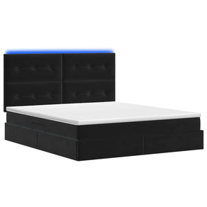 LED Κρεβάτι αποθήκευσης με στρώμα Μαύρο 160 x 200 cm Βελούδο - Pakobazaar