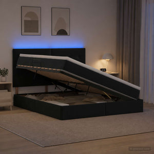 LED Κρεβάτι αποθήκευσης με στρώμα Μαύρο 160 x 200 cm Βελούδο - Pakobazaar