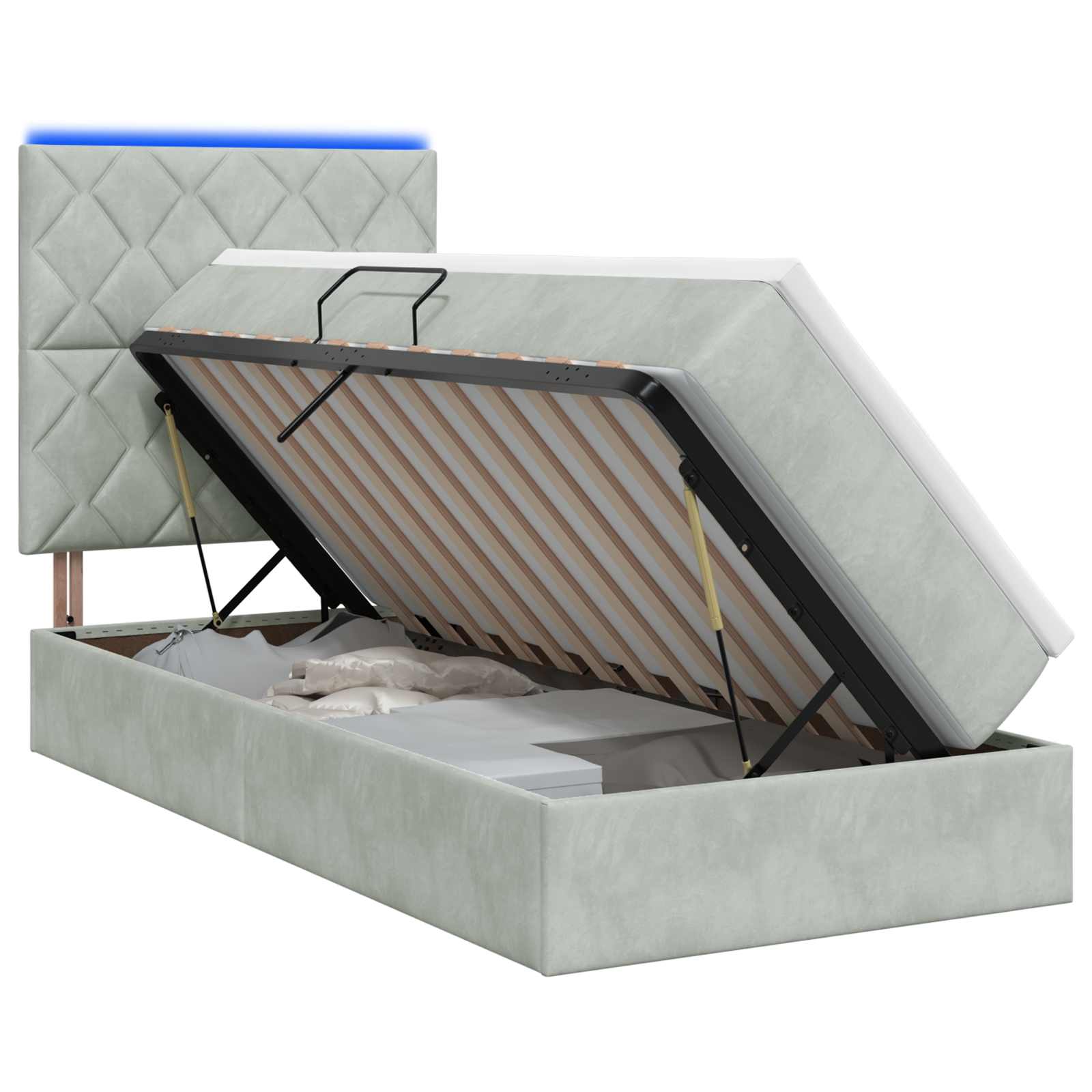 LED Κρεβάτι αποθήκευσης με στρώμα Ανοιχτό γκρι 90 x 190 cm - Pakobazaar