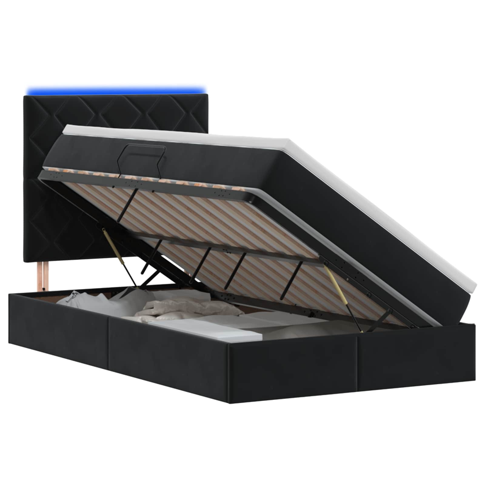 LED Κρεβάτι αποθήκευσης με στρώμα Μαύρο 120 x 200 cm Βελούδο