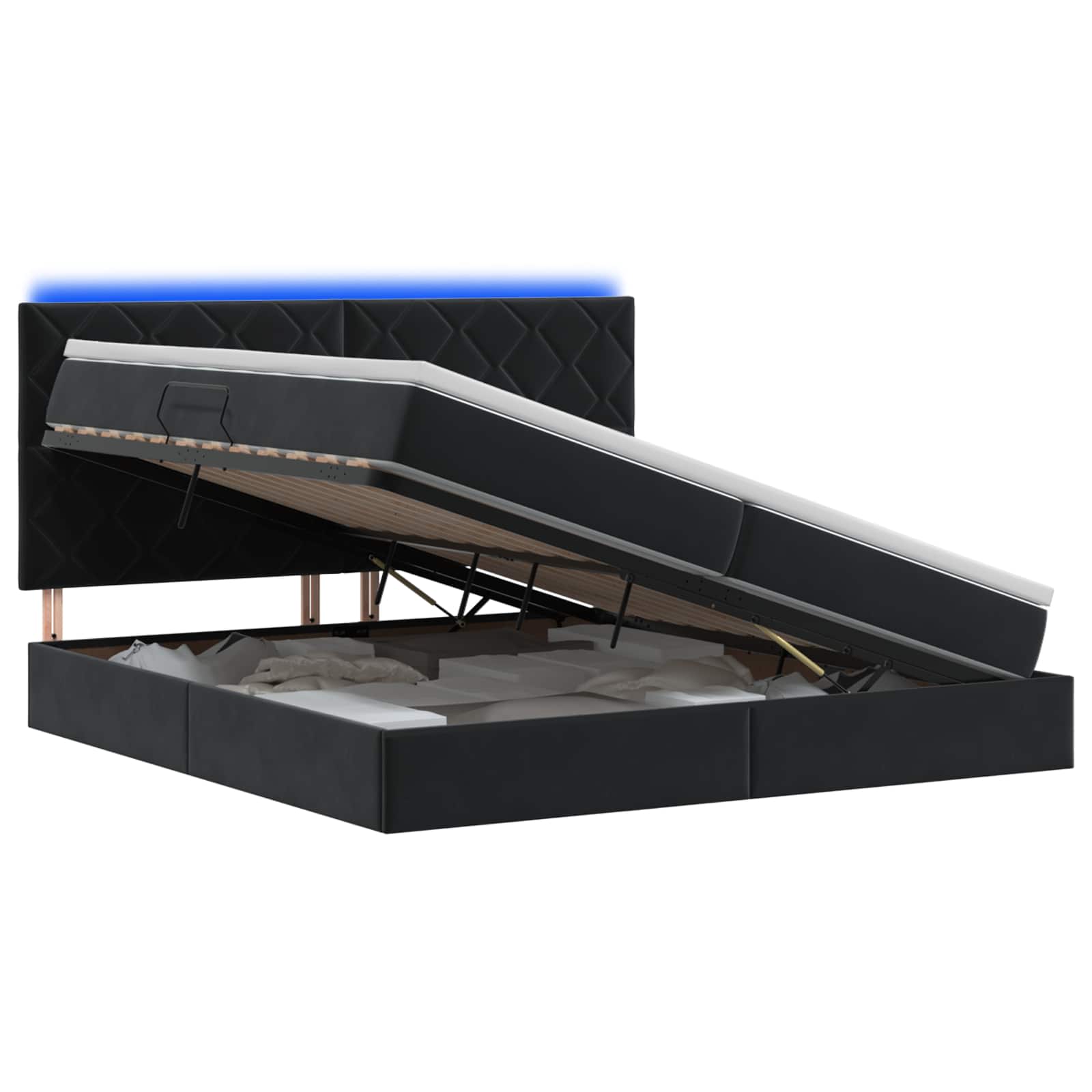 LED Κρεβάτι αποθήκευσης με στρώμα Μαύρο 200 x 200 cm Βελούδο