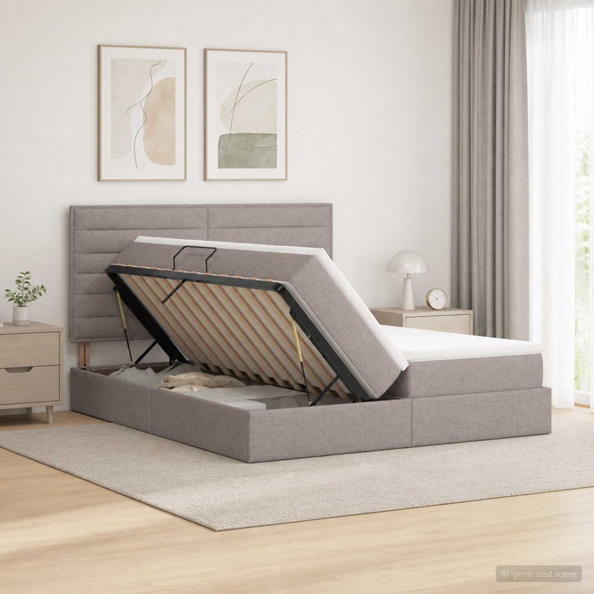 LED Κρεβάτι αποθήκευσης με στρώμα Taupe 180 x 200 cm Ύφασμα