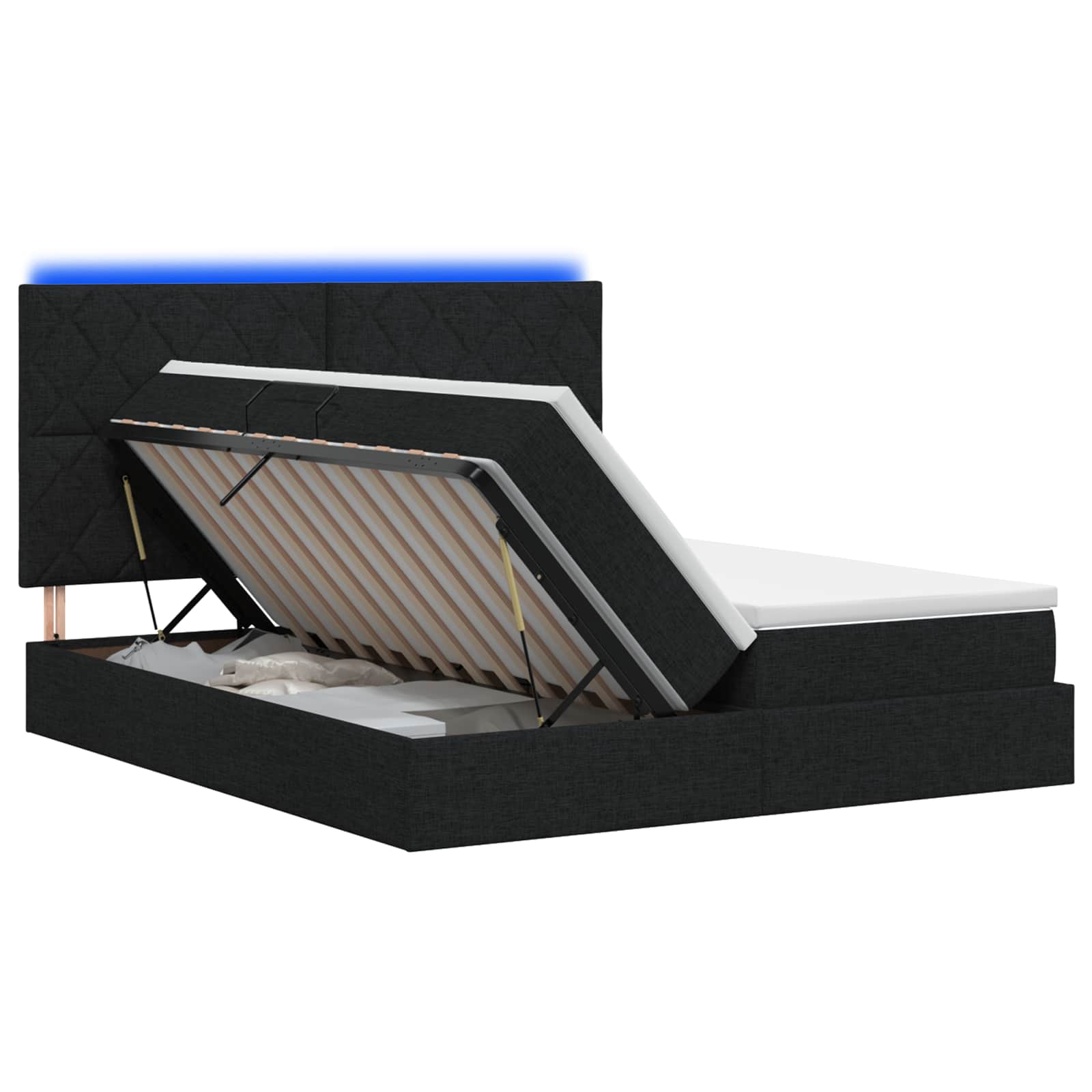 LED Κρεβάτι αποθήκευσης με στρώμα Μαύρο 180 x 200 cm Ύφασμα - Pakobazaar
