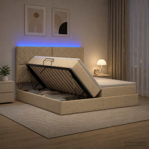 LED Κρεβάτι αποθήκευσης με στρώμα Κρεμ 180 x 200 cm Ύφασμα