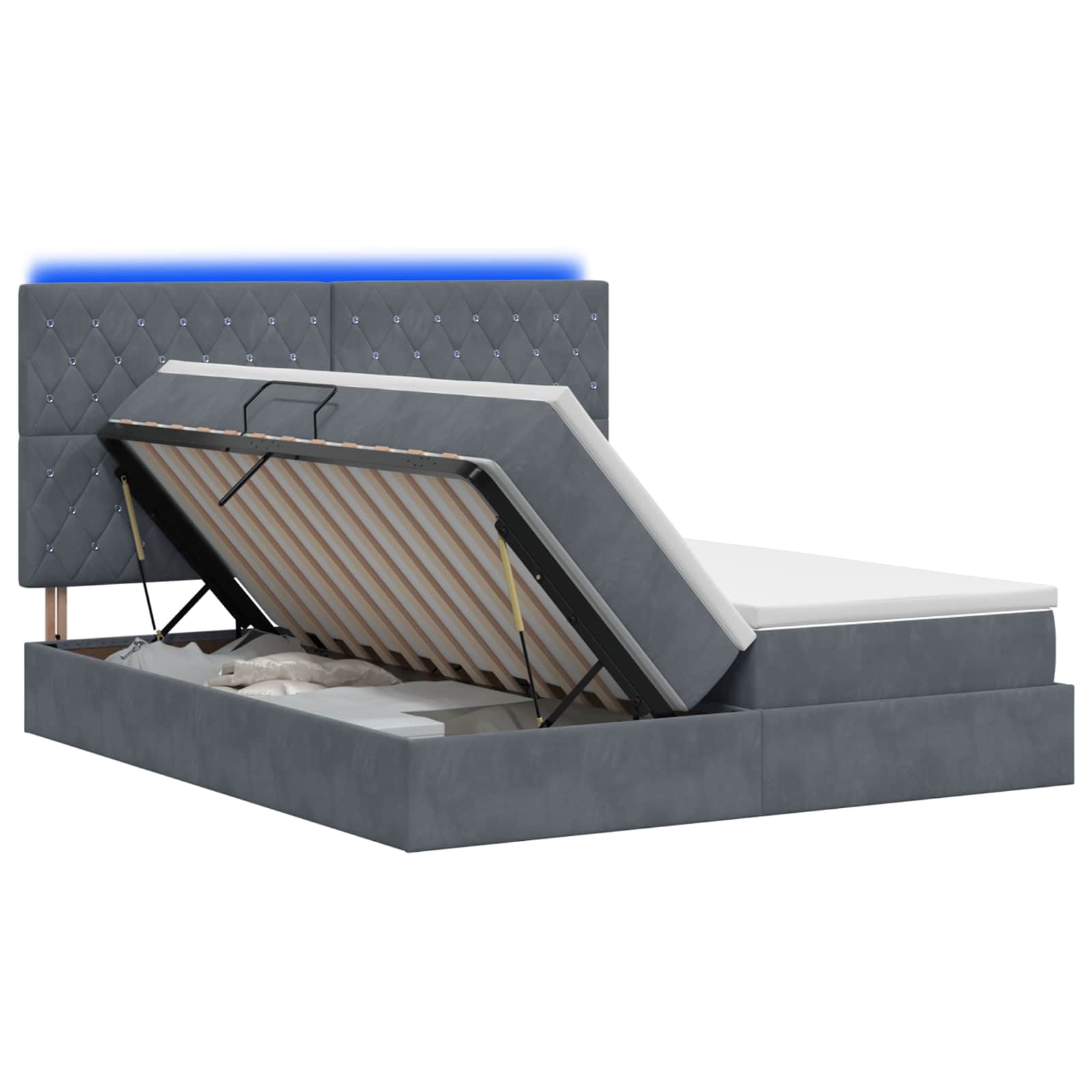 LED Κρεβάτι αποθήκευσης με στρώμα Σκούρο Γκρι 200 x 200 cm - Pakobazaar
