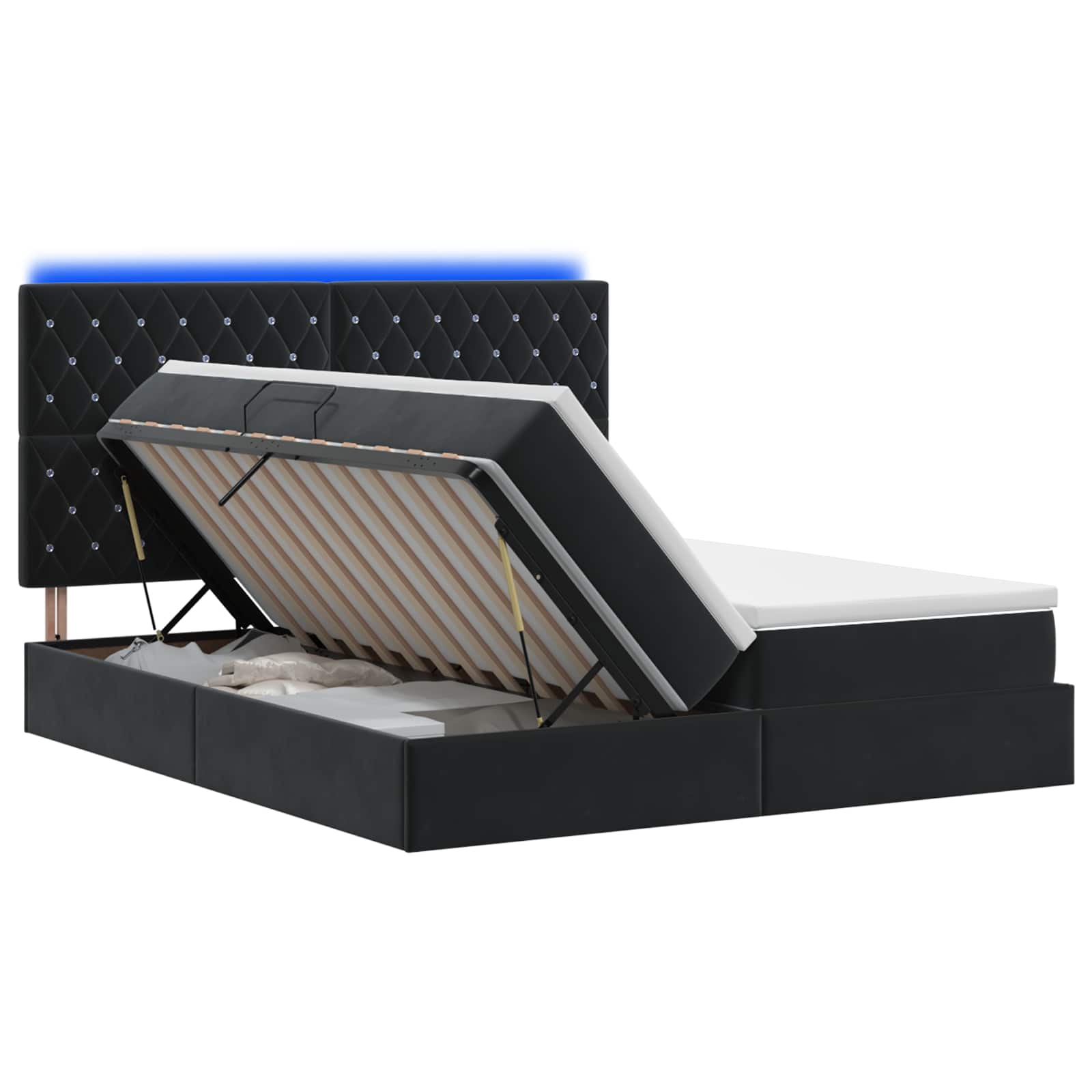 LED Κρεβάτι αποθήκευσης με στρώμα Μαύρο 200 x 200 cm Βελούδο - Pakobazaar