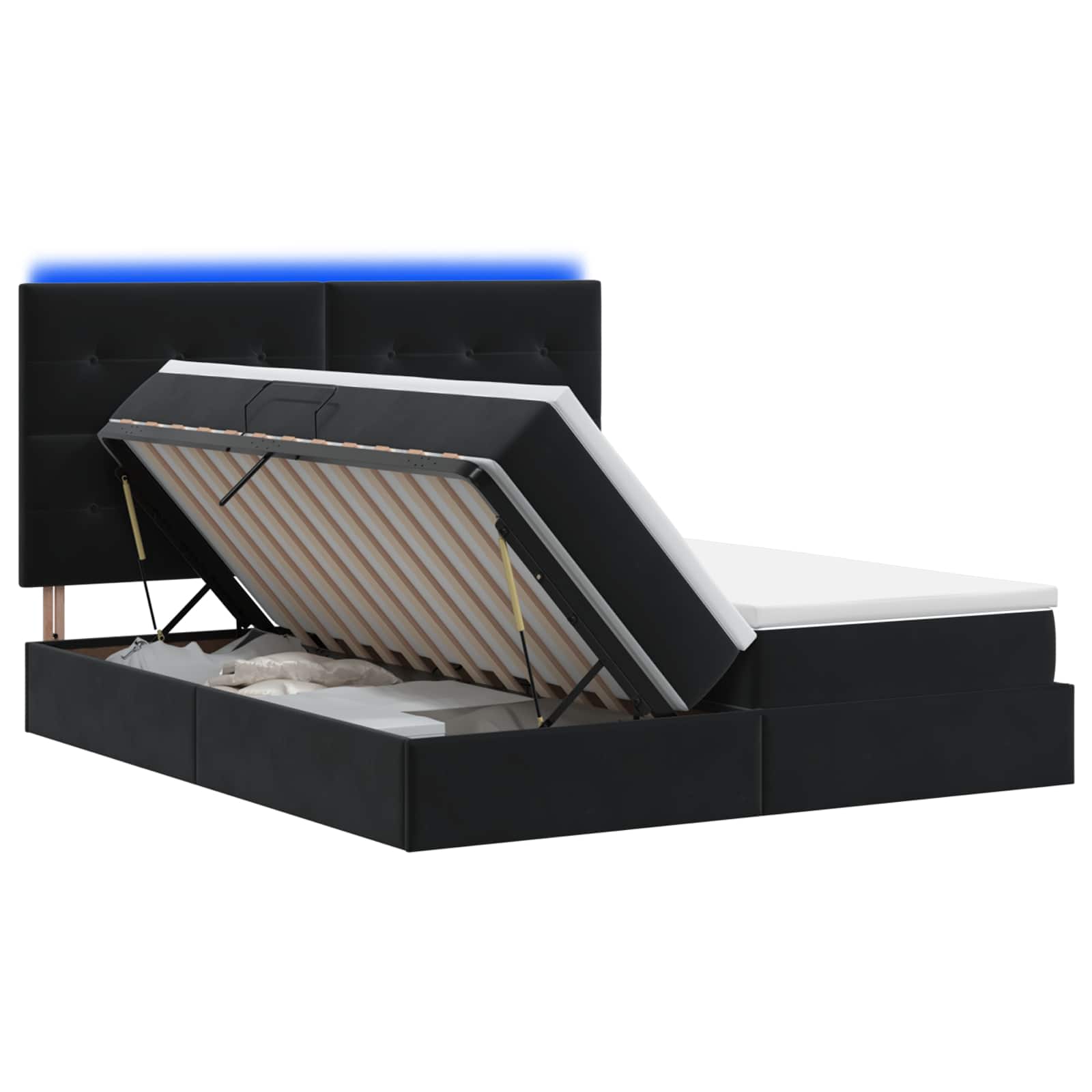 LED Κρεβάτι αποθήκευσης με στρώμα Μαύρο 200 x 200 cm Βελούδο - Pakobazaar
