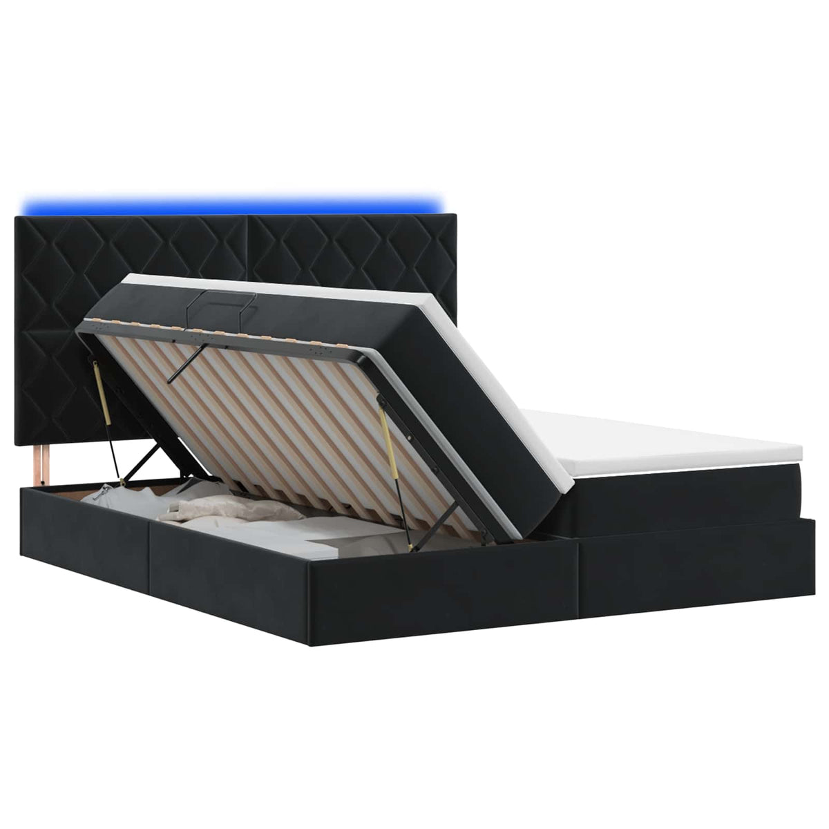 LED Κρεβάτι αποθήκευσης με στρώμα Μαύρο 200 x 200 cm Βελούδο - Pakobazaar