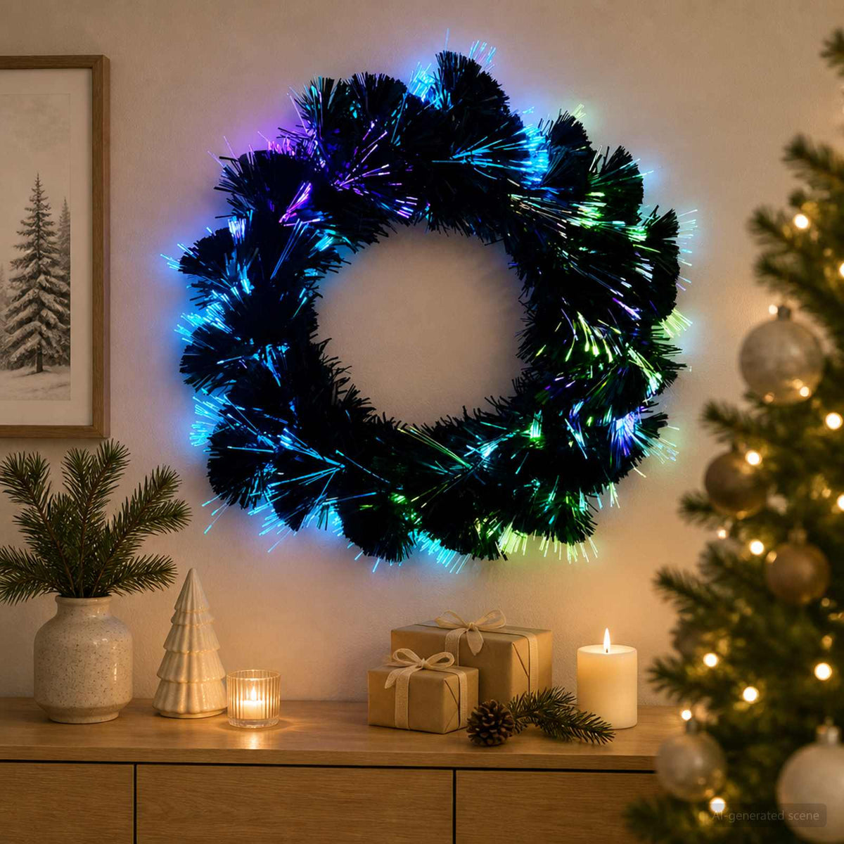Χριστουγεννιάτικη στεφάνη 24 LED Πολύχρωμο PVC - Pakobazaar