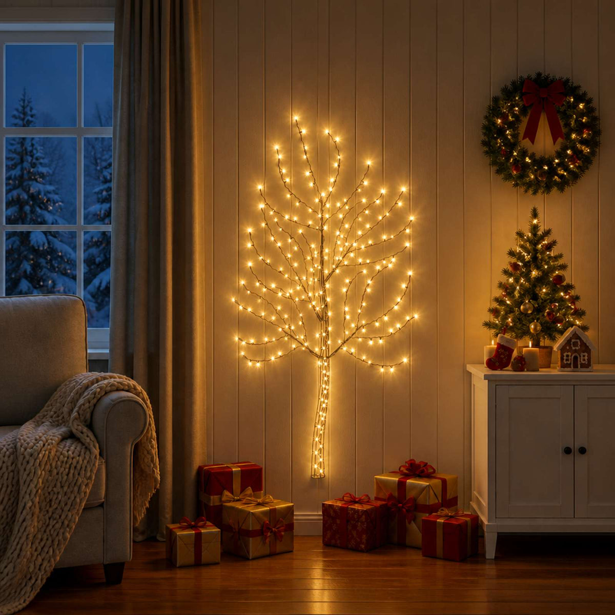 LED χριστουγεννιάτικο δέντρο τοίχου 150 εκ. 140 LED Θερμό λευκό