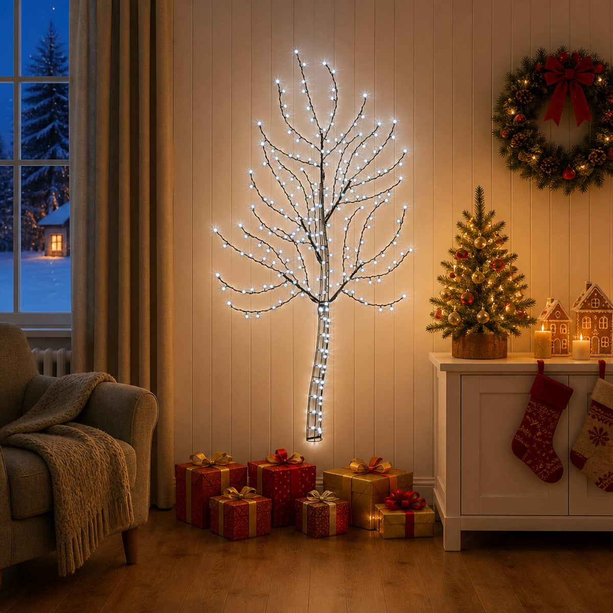 LED χριστουγεννιάτικο δέντρο τοίχου 150 εκ. 140 LED Ψυχρό λευκό - Pakobazaar