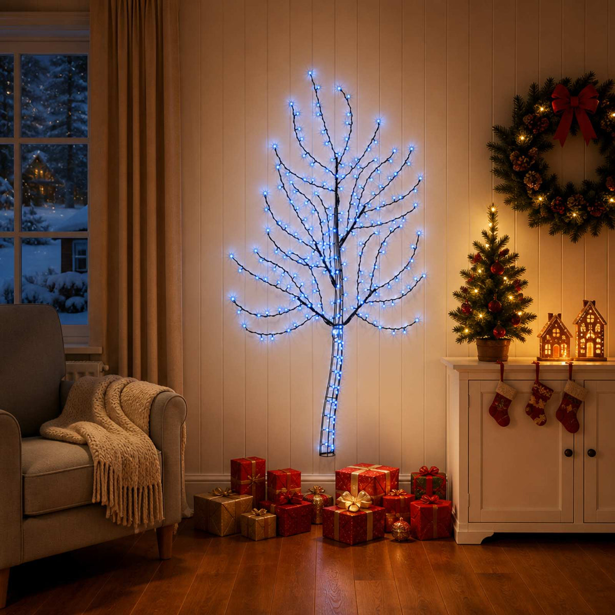LED χριστουγεννιάτικο δέντρο τοίχου 150 εκ. 140 LED Μπλε Ατσάλι - Pakobazaar