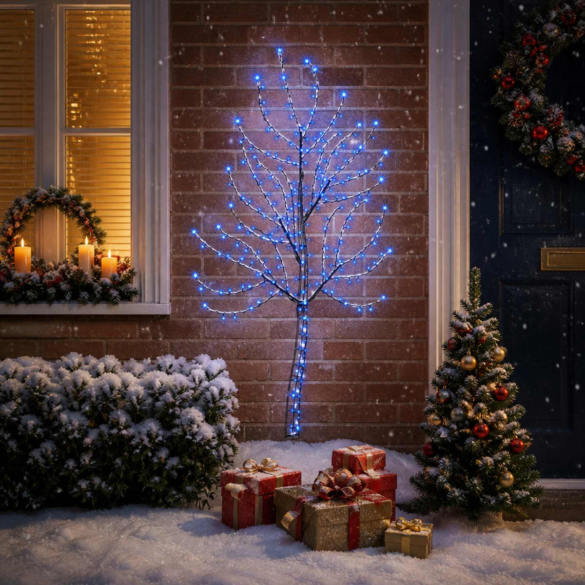 LED χριστουγεννιάτικο δέντρο τοίχου 150 εκ. 140 LED Μπλε Ατσάλι - Pakobazaar