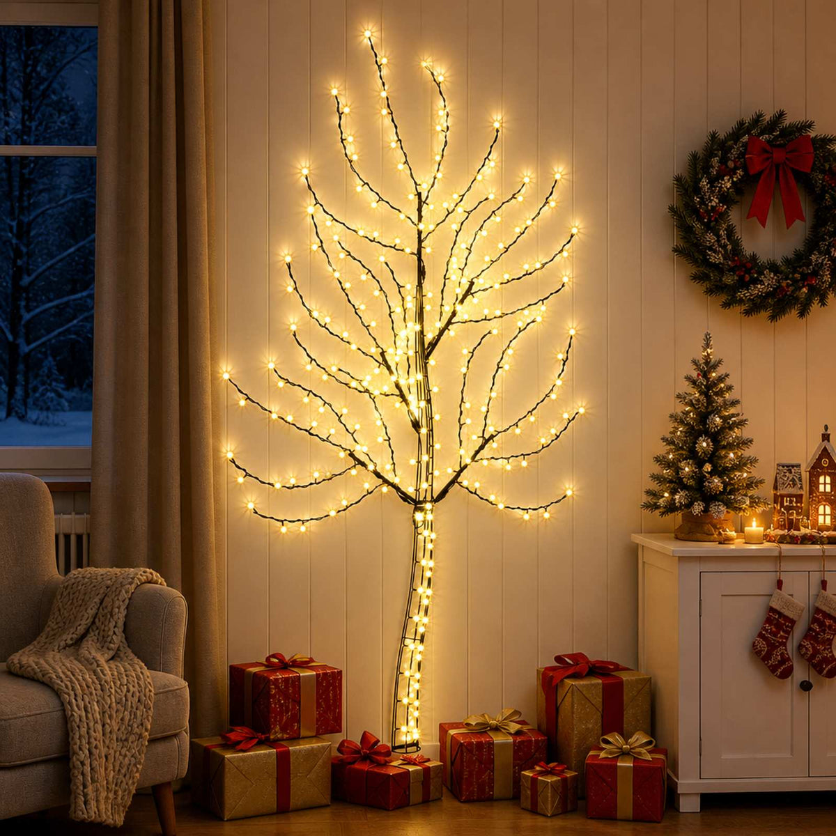 LED χριστουγεννιάτικο δέντρο τοίχου 180 εκ. 200 LED Θερμό λευκό